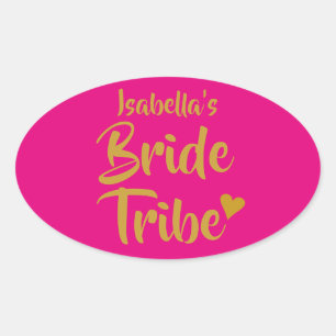 Personalisiertes Brauttribe Gold Herz Ovaler Aufkleber