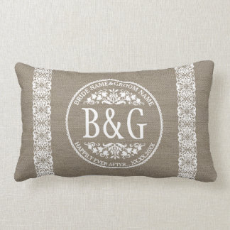 Personalisiertes Bride&Groom Burlap&Lace Lendenkissen