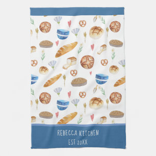 Personalisiertes Brot & Bäckerei-Wasserfarbmuster Geschirrtuch