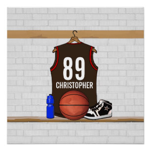 Personalisiertes Brown und roter Basketball Jersey Poster