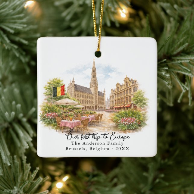Personalisiertes Brüssel Belgien Reisefoto Keramikornament (Baum)