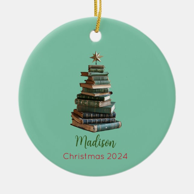 Personalisiertes Buch Weihnachtsbaum Keramik Ornament (Vorne)