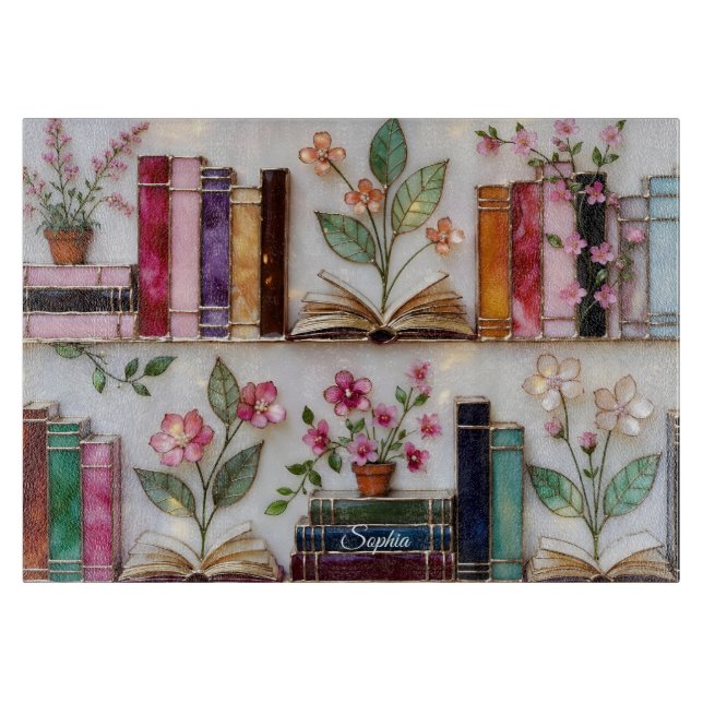 Personalisiertes Bücherregal-Blumen-Schneidbrett-G Schneidebrett (Vorderseite)