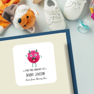 Personalisiertes Buchschild 'Pink Monster' für Bab Quadratischer Aufkleber