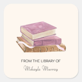 Personalisiertes Buchzeichen "Book Stack" Quadratischer Aufkleber