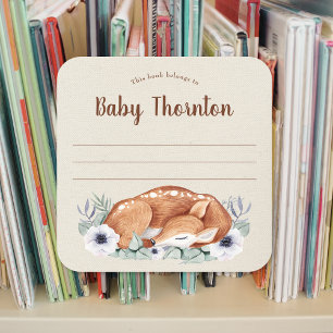 Personalisiertes Buchzeichen, Waldhirsche Quadratischer Aufkleber