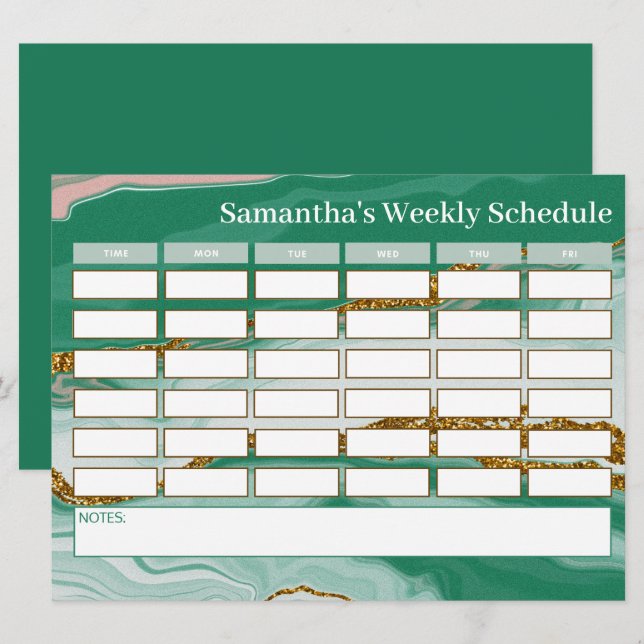 Personalisiertes Budget Grüne Marmorklasse (Vorne/Hinten)