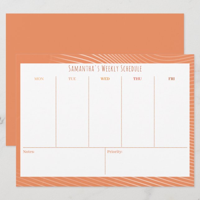 Personalisiertes Budget Orange Weekekly Schedule (Vorne/Hinten)