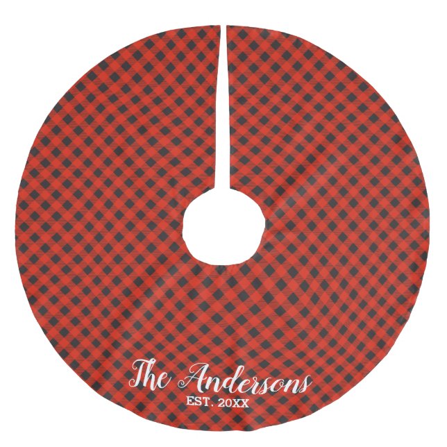 Personalisiertes Buffalo-Kariertes Baumrock Polyester Weihnachtsbaumdecke (Vorderseite)