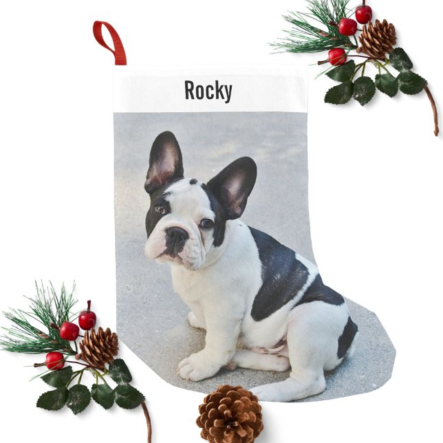 Personalisiertes Bulldog-Foto und Name des Bulldog Kleiner Weihnachtsstrumpf (Von Creator hochgeladen)