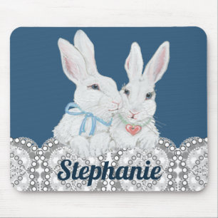 Personalisiertes Bunny Rabbit Blau und Weiße Spit Mousepad