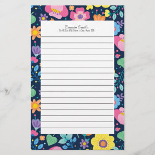 Personalisiertes buntes Blumenmuster-Linienpapier Briefpapier