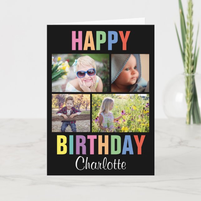 Personalisiertes buntes Happy Birthday Foto Karte (Vorderseite)