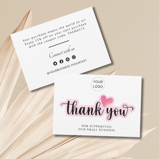 Personalisiertes Business Dankeschön Dankeskarte (Personalized Business Thank You Notes pink heart)
