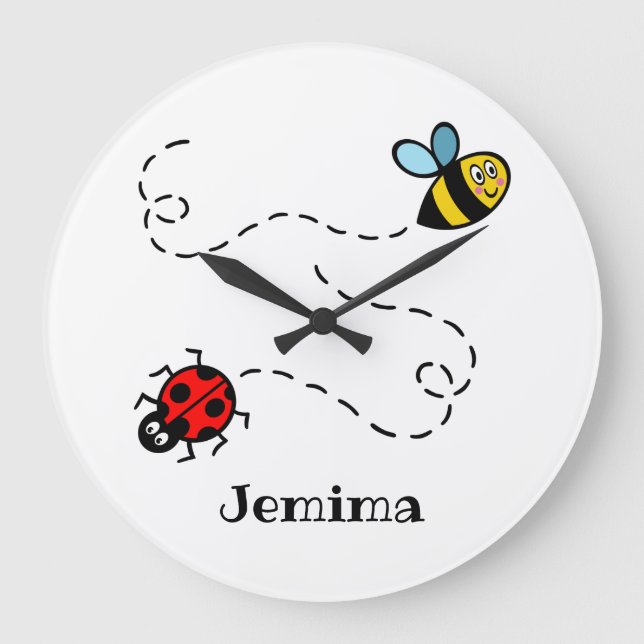 Personalisiertes Busy Bumblebee Ladybird-Muster Große Wanduhr (Vorderseite)
