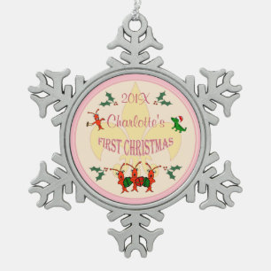 Personalisiertes Cajun Baby-Mädchen-erstes Schneeflocken Zinn-Ornament