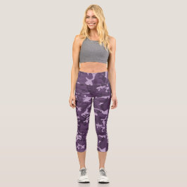 Personalisiertes Camouflaged Urban Lila Pattern Capri Leggings