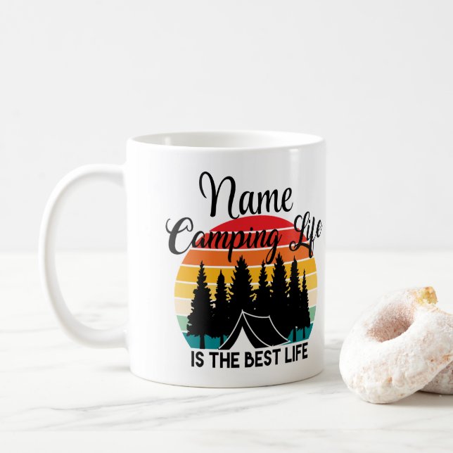Personalisiertes Camping Life Design Coffee Tasse  (Mit Donut)