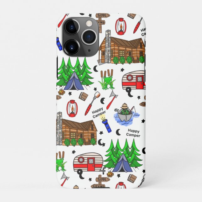 Personalisiertes Camping Themed Happy Camper iPhone Hülle (Rückseite)