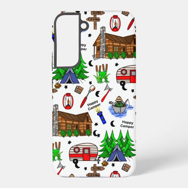Personalisiertes Camping Themed Happy Camper Samsung Galaxy Hülle (Rückseite)