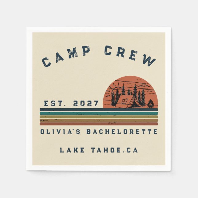 Personalisiertes Camping-Wochenende-Junggesellinne Serviette (Vorderseite)