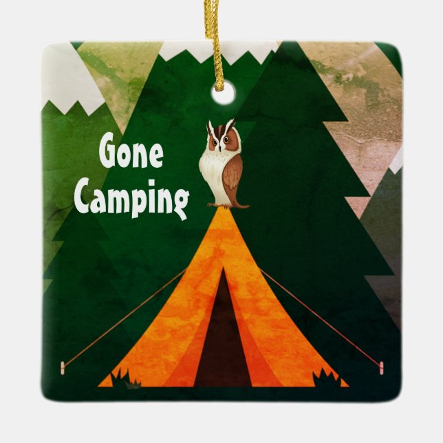 Personalisiertes Camping ~Zelt und Weihnachten Keramikornament (Vorderseite)