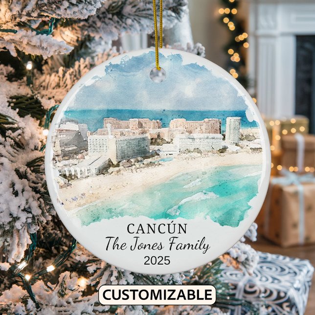 Personalisiertes Cancun-Ornament, Mexiko-Geschenk Keramik Ornament (Von Creator hochgeladen)