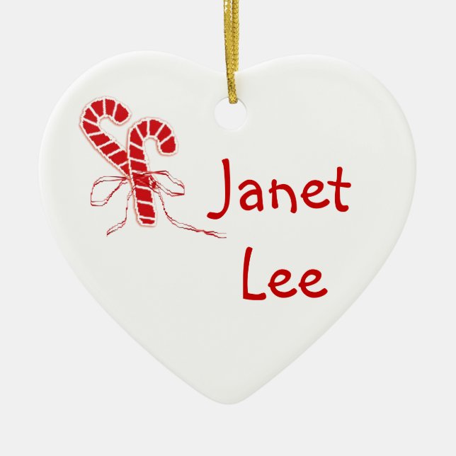 Personalisiertes Candy Canes Herz Keramik Ornament (Vorne)