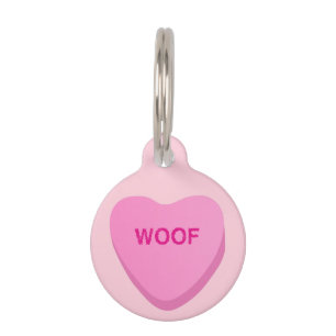 Personalisiertes Candy Heart WOOF Pink Dog ID Tag Haustiermarke
