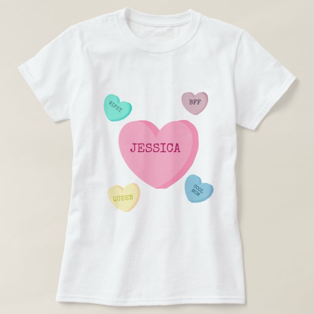 Personalisiertes Candy Hearts Mama und Ehefrau Shi T-Shirt (Design vorne)