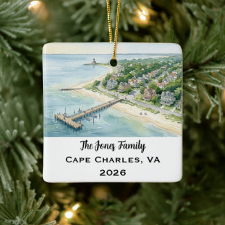 Personalisiertes Cape Charles, Virginia Weihnachte Keramikornament