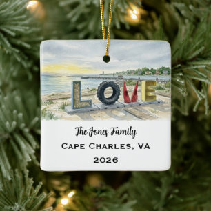 Personalisiertes Cape Charles, Virginia Weihnachte Keramikornament