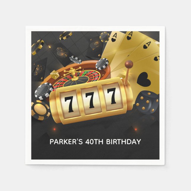 Personalisiertes Casino Night Partys Black Gold Serviette (Vorderseite)
