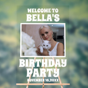 Personalisiertes Cat Birthday Party Foto Willkomme Acrylschild