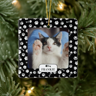 Personalisiertes Cat Fish Bone & Pawprint Pet Foto Keramikornament