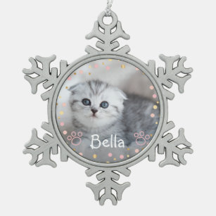Personalisiertes Cat-Foto Schneeflocken Zinn-Ornament
