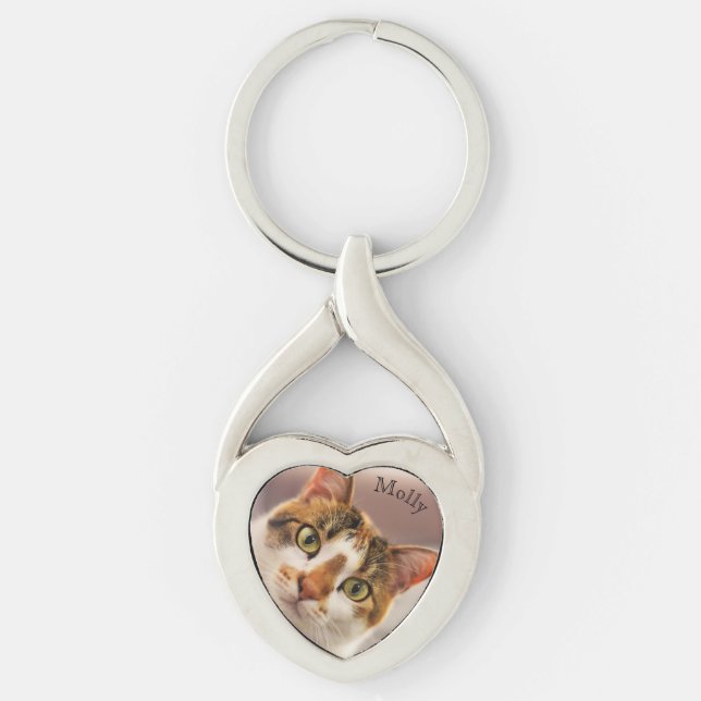 Personalisiertes Cat Foto und Name Schlüsselanhäng Schlüsselanhänger (Vorderseite)