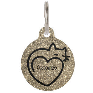 Personalisiertes Cat Liebe Gold Schwarzes Logo Haustiermarke