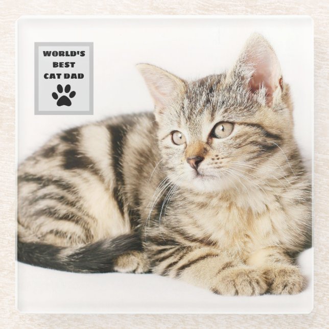 Personalisiertes Cat Vater Custom Foto Glasuntersetzer (Vorderseite)
