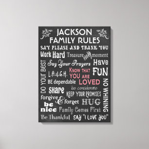 Personalisiertes Chalkboard "Family Rules" Leinwanddruck