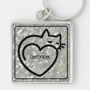 Personalisiertes Chat-Liebe-Schwarzes Logo Schlüsselanhänger