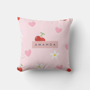 Personalisiertes Cherry, Daisy & Pink Herzmuster Kissen