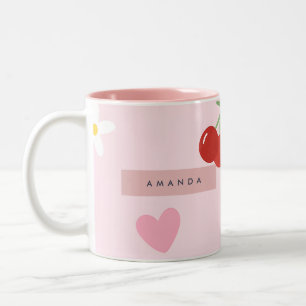 Personalisiertes Cherry, Daisy & Pink Herzmuster Zweifarbige Tasse