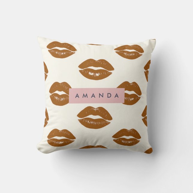 Personalisiertes Chic Brown Lip Print Design Kissen (Vorderseite)