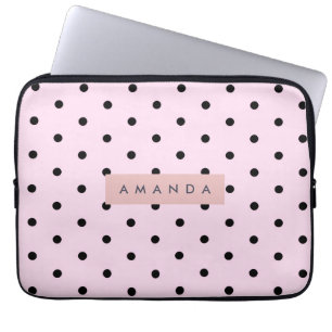 Personalisiertes Chic Rosa und Schwarz mit Punkten Laptopschutzhülle