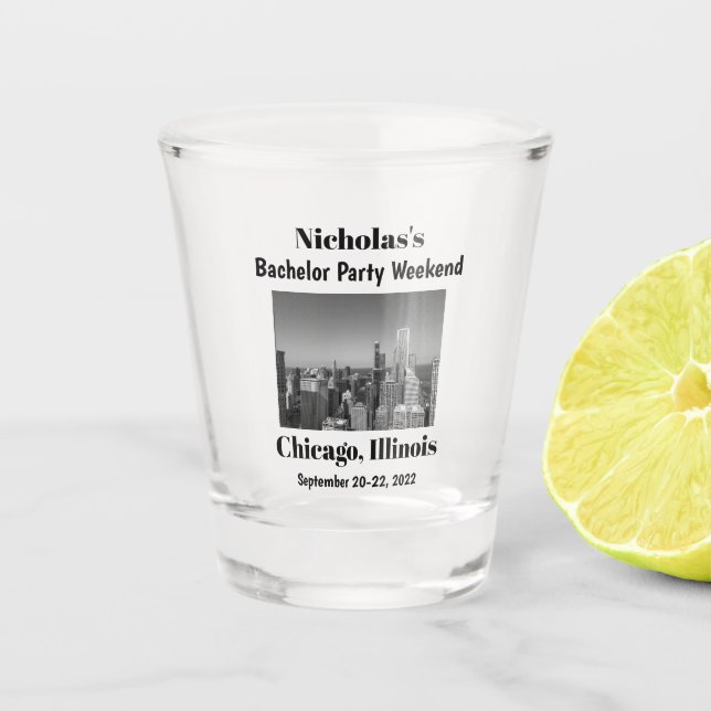 Personalisiertes Chicago Bachelor Party Weekend Schnapsglas (Vorderseite)