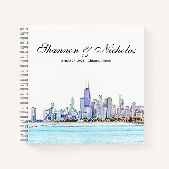 Personalisiertes Chicago Skyline Gästebuch Notizbuch (Vorderseite)