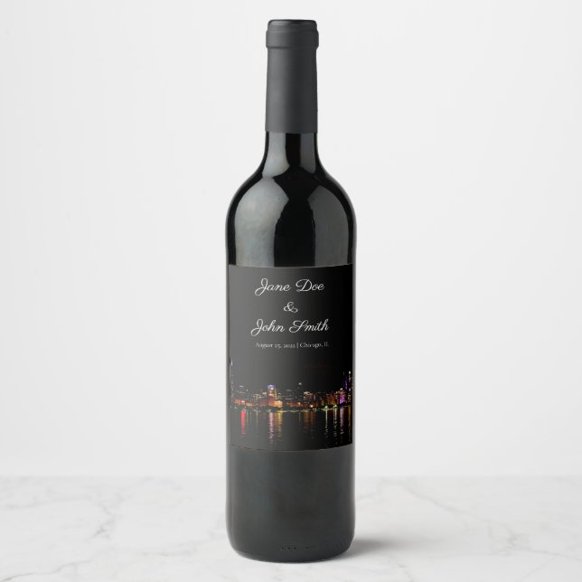 Personalisiertes Chicago Skyline Weinlabel Weinetikett (Vorderseite)