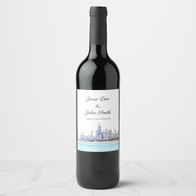 Personalisiertes Chicago Skyline Weinlabel Weinetikett (Vorderseite)