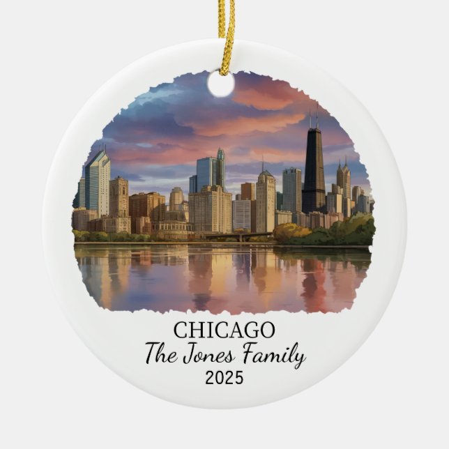 Personalisiertes Chicagoer Ornament, Illinois-Staa Keramik Ornament (Vorne)